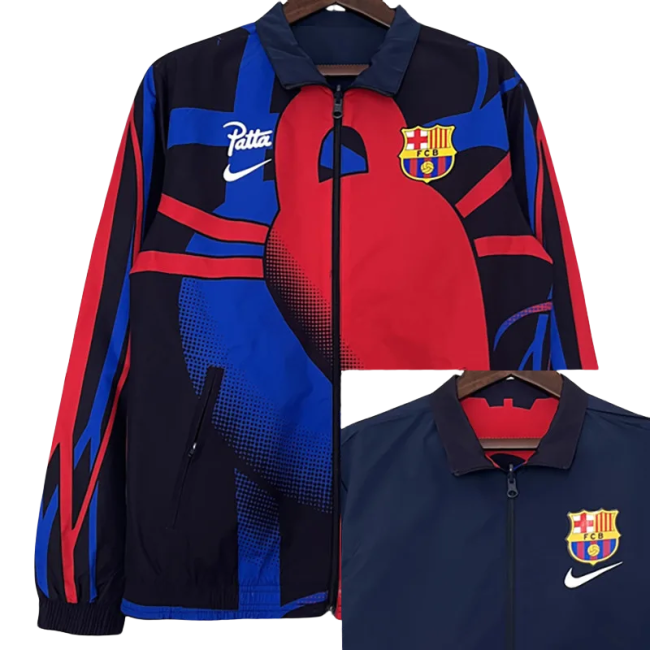 2024 Mens Barcelona  Red & Dark Blue Double Sided Windbreaker