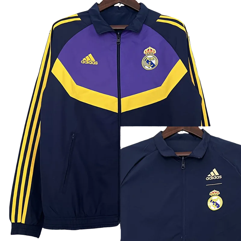 2024 Real Madrid  Black & Dark Blue Double Sided Windbreaker