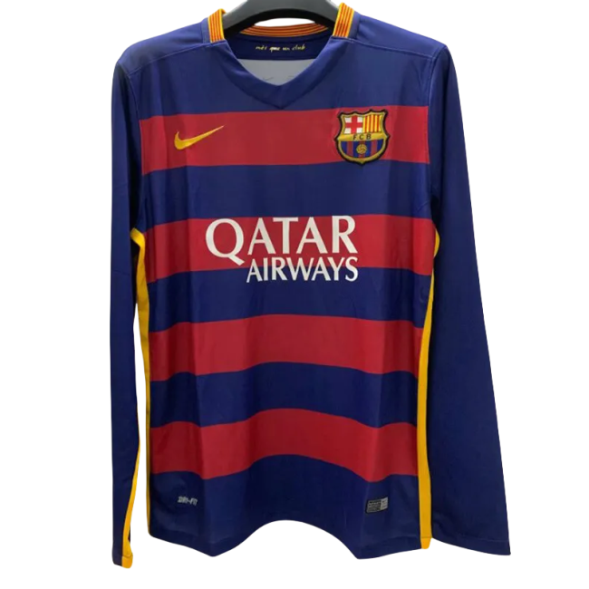 2015-2016 Mens  Barcelona Home Long Sleeve Retro Soccer Jersey