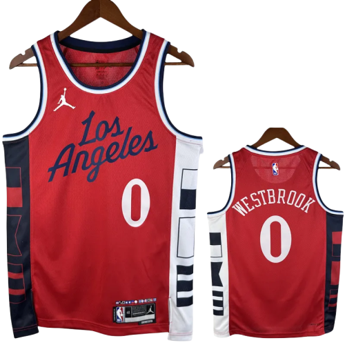 24-25 Clippers WESTBROOK #0 Red Top Quality Hot Pressing NBA Jersey (Trapeze Edition) 飞人版