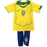 2004 Brazil Home Kids Retro Soccer Jersey