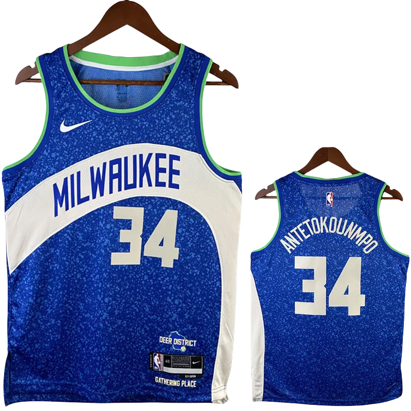 23-24 BUCKS ANTETOKOUNMPO #34 Blue City Edition Top Quality Hot Pressing NBA Jersey