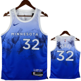 23-24 Timberwolves TOWNS #32 Blue City Edition Top Quality Hot Pressing NBA Jersey