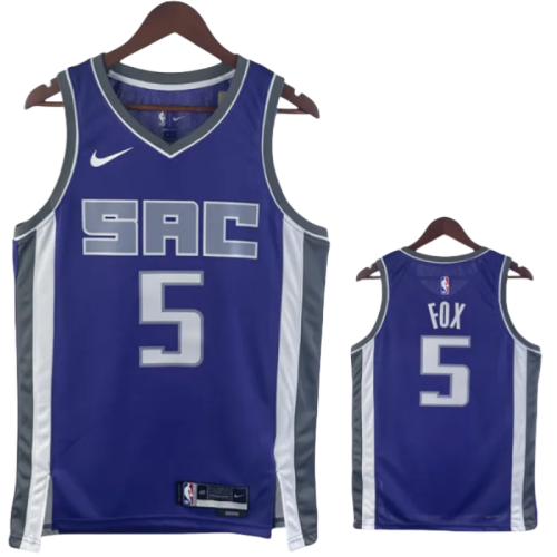 23-24 KINGS FOX #5 Purple Away Top Quality Hot Pressing NBA Jersey