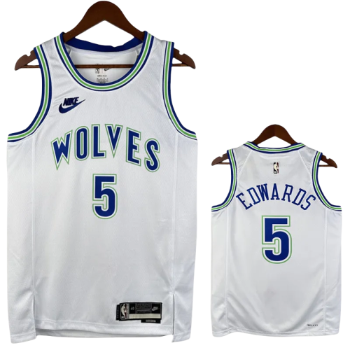 23-24 TIMBERWOLVES ERDWARDS #5 White Top Quality Hot Pressing NBA Jersey(Retro Logo)