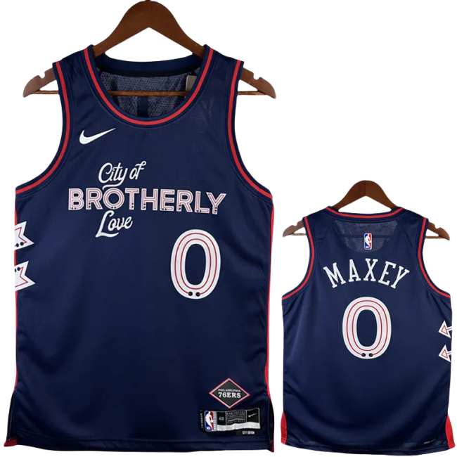 23-24 76ERS MAXEY #0 Dark Blue City Edition Top Quality Hot Pressing NBA Jersey