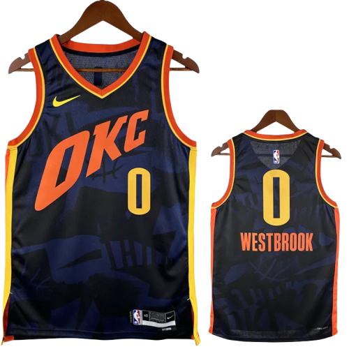 23-24 OKC Thunder WESTBROOK #0 Dark Blue City Edition Top Quality Hot Pressing NBA Jersey