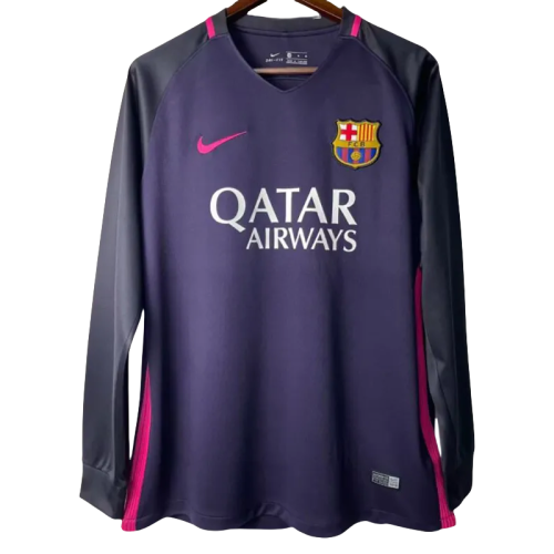 2016-2017 Mens Barcelona Away Long Sleeve Retro Soccer Jersey