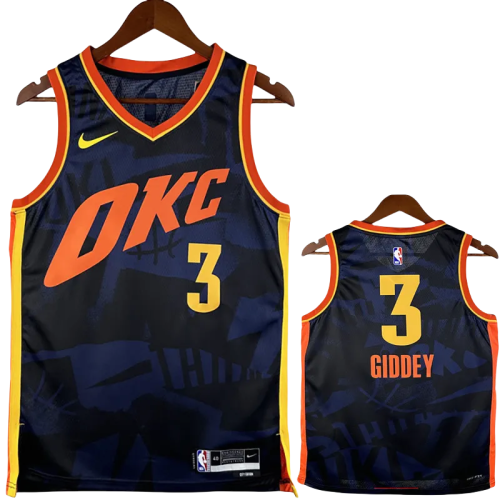 23-24 OKC Thunder GIDDEY #3 Dark Blue City Edition Top Quality Hot Pressing NBA Jersey
