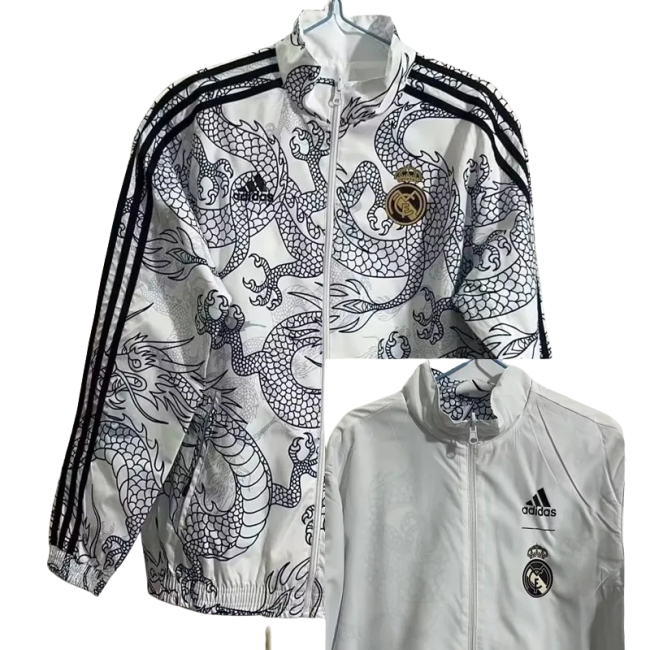 23-24  Real Madrid White & Grey Double Sided Windbreaker