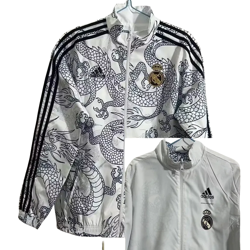 23-24  Real Madrid White & Grey Double Sided Windbreaker