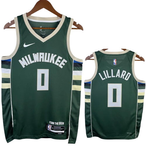 22-23 BUCKS LILLARD #0 Away Green Top Quality Hot Pressing NBA Jersey