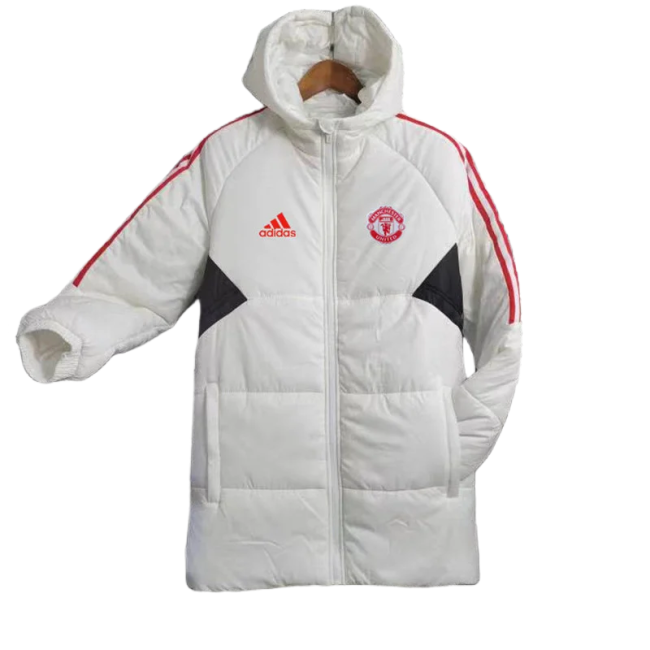 23-24 Man Utd White Hooded Cotton Coat Red Edge