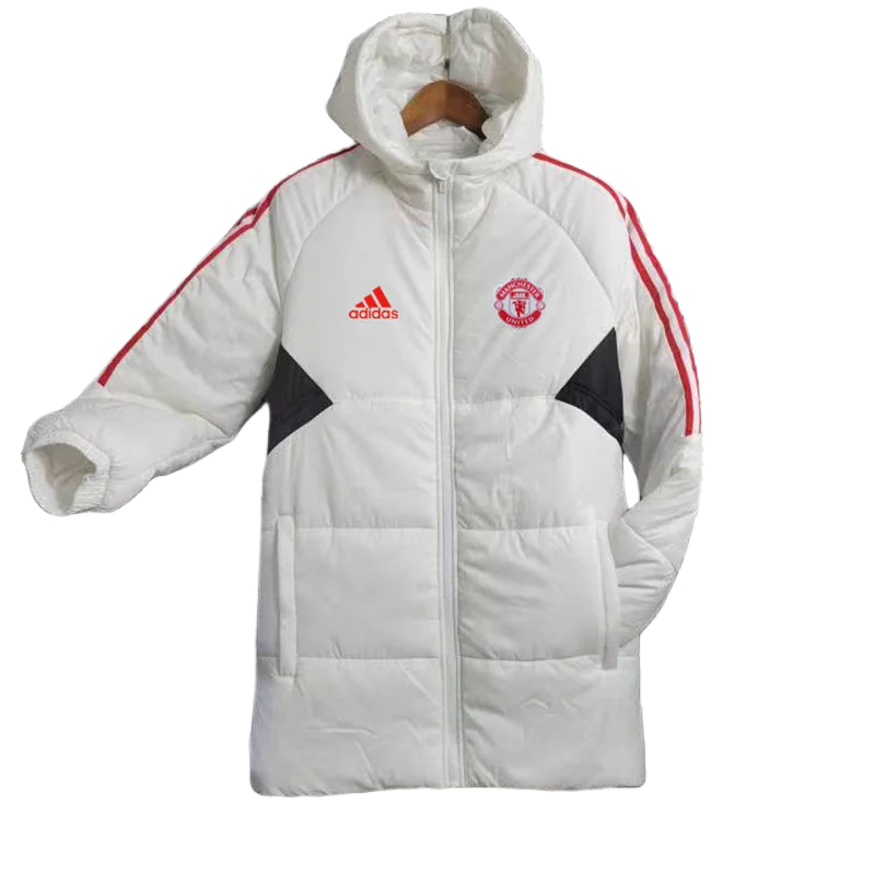 23-24 Man Utd White Hooded Cotton Coat Red Edge
