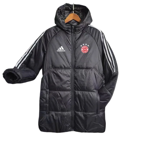 23-24 Bayern Black Hooded Cotton Coat White Edge
