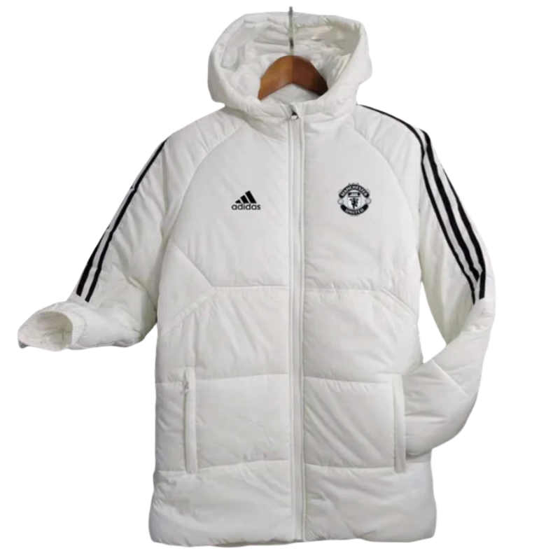 23-24 Man Utd White Hooded Cotton Coat Black Edge