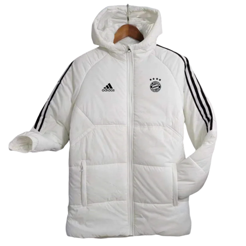23-24 Bayern White Hooded Cotton Coat Black Edge