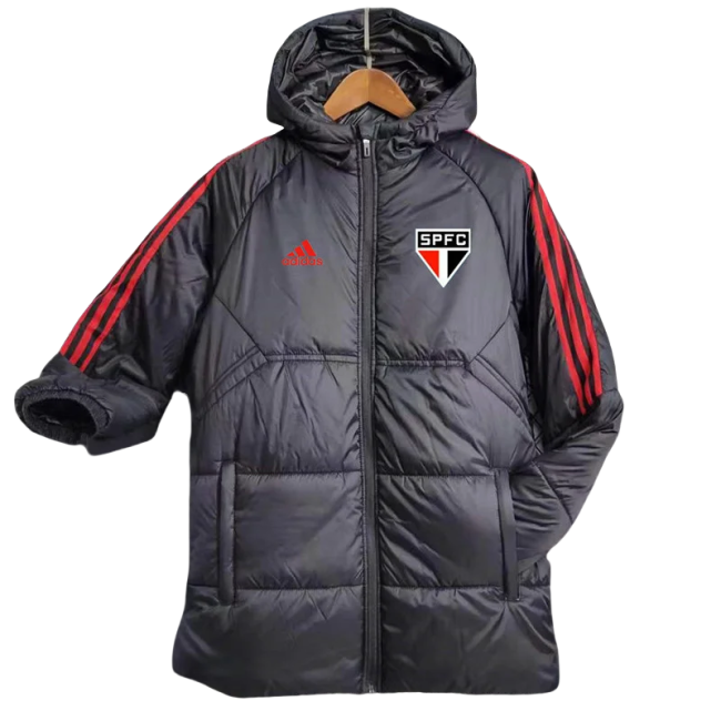 23-24 Sao Paulo FC Black Hooded Cotton Coat Red Edge