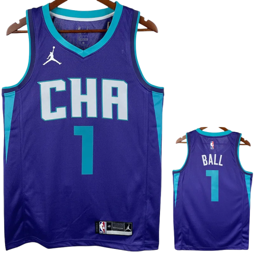 2019-20 HORNETS BALL #1 Blue CHA Top Quality Hot Pressing NBA Jersey (Trapeze Edition) 飞人版
