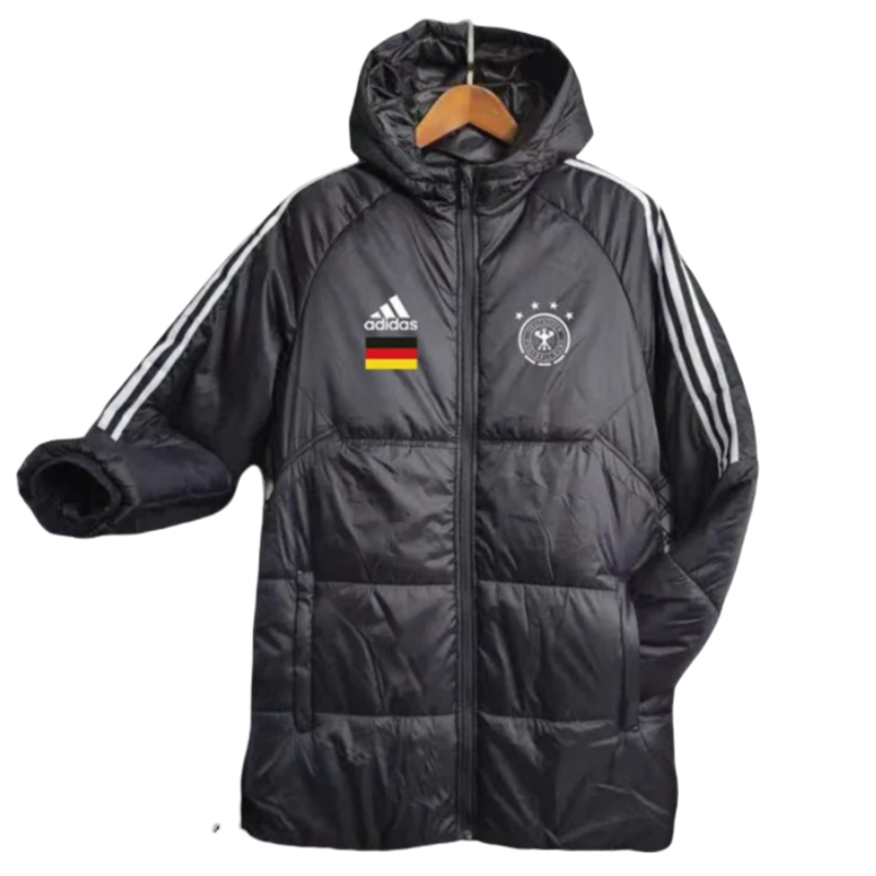 23-24 Germany Black Hooded Cotton Coat White Edge