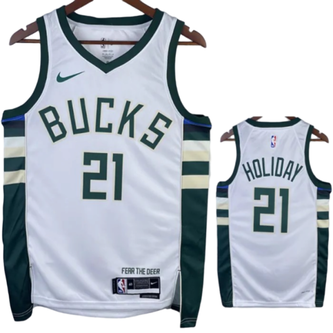22-23 BUCKS HOLIDAY #21 Home White Top Quality Hot Pressing NBA Jersey