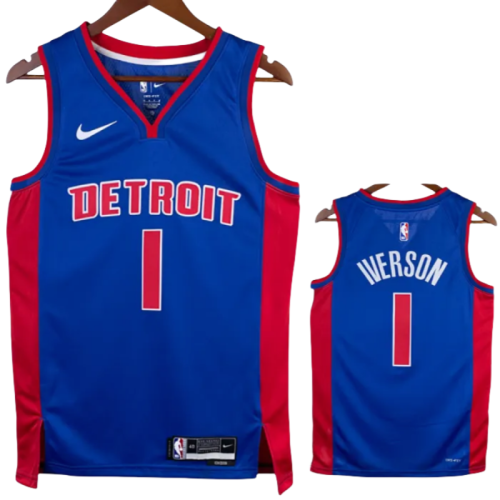 22-23 Pistons IVERSON #1 Blue Top Quality Hot Pressing NBA Jersey