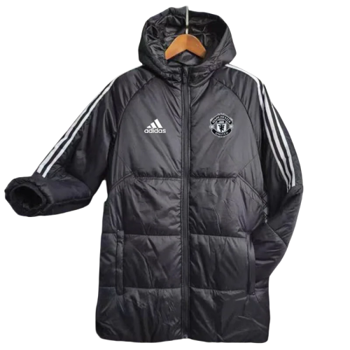 23-24 Man Utd Black Hooded Cotton Coat White Edge