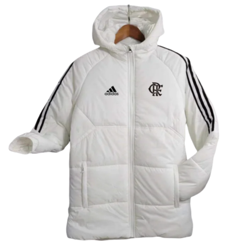 23-24 Flamengo White Hooded Cotton Coat Black Edge