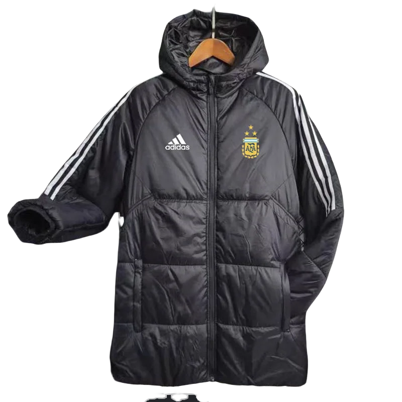 23-24 Argentina Black Hooded Cotton Coat White Edge