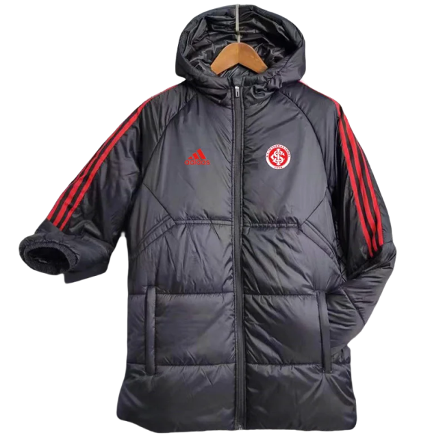 23-24 Internacional Black Hooded Cotton Coat Red Edge