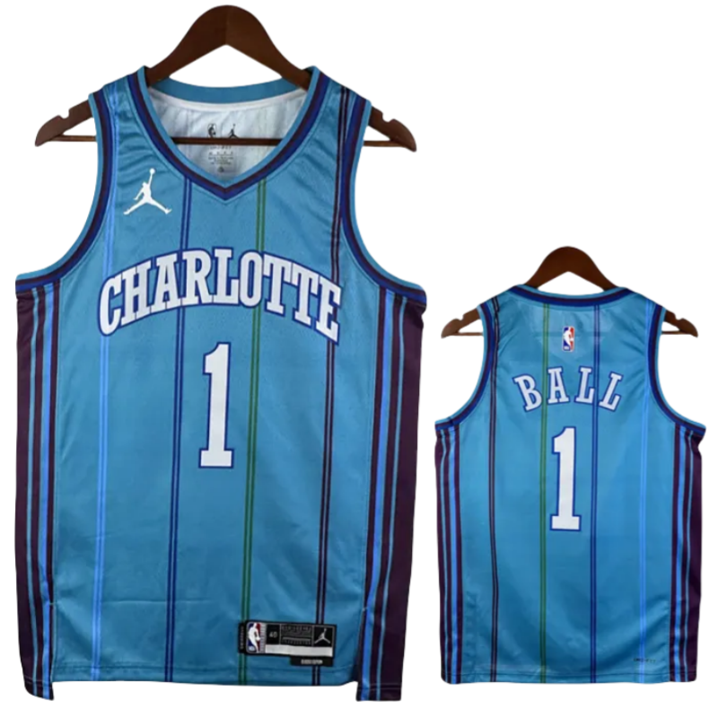 23-24 HORNETS BALL #1 Blue Top Quality Hot Pressing NBA Jersey (Retro Logo)