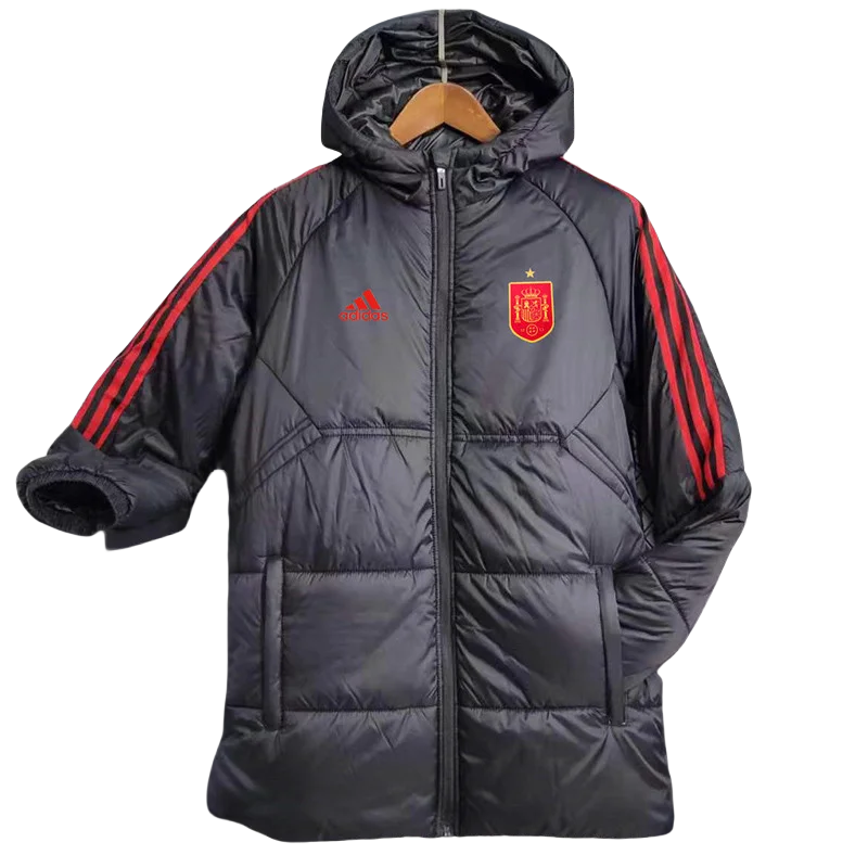 23-24 Spain Black Hooded Cotton Coat Red Edge