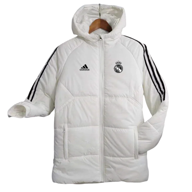 23-24 Real Madrid  White Hooded Cotton Coat Black Edge