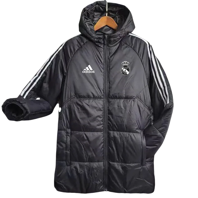 23-24 Real Madrid Black Hooded Cotton Coat White Edge