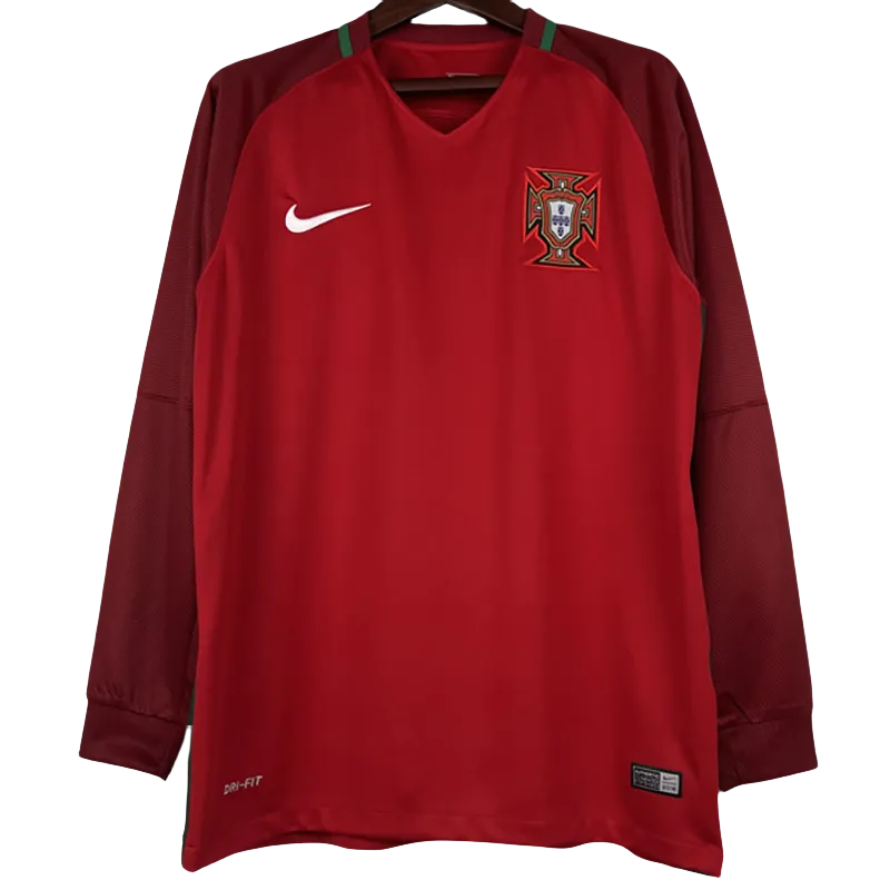 2016 Portugal Home Long Sleeve Retro Soccer Jersey