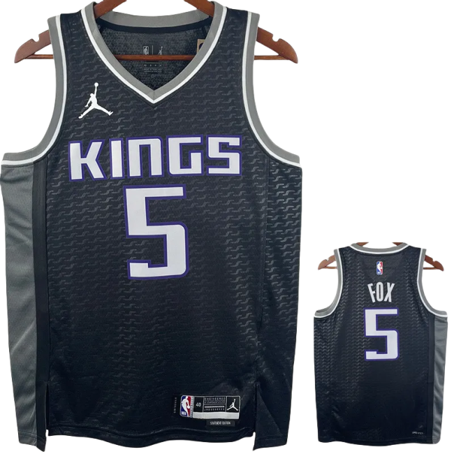 22-23 Kings FOX #5 Black Top Quality Hot Pressing NBA Jersey (Trapeze Edition)
