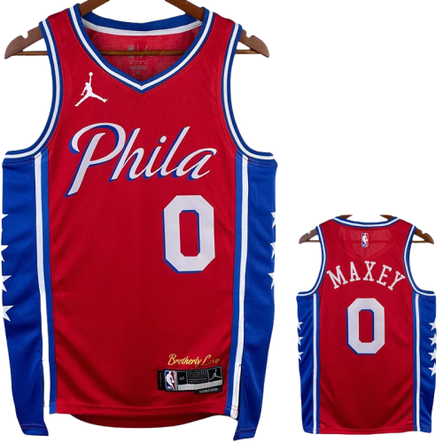 22-23 76ERS MAXEY #0 Red Top Quality Hot Pressing NBA Jersey (Trapeze Edition)