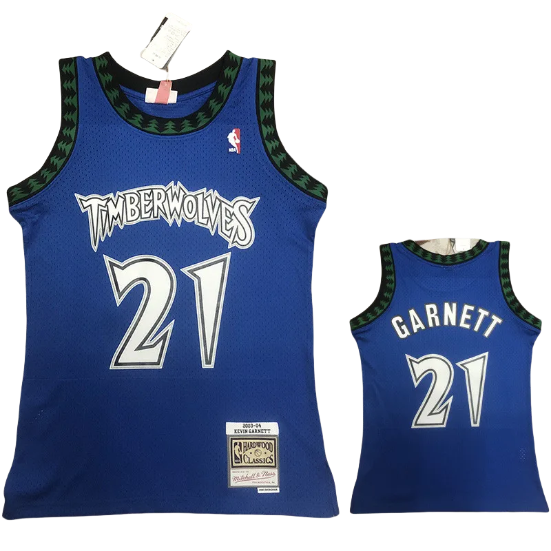 2003-04 Timberwolves GARNETT #21 Blue Retro Top Quality Hot Pressing NBA Jersey