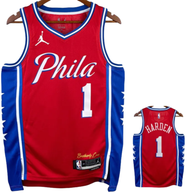 22-23 76ERS HARDEN #1 Red Top Quality Hot Pressing NBA Jersey (Trapeze Edition)