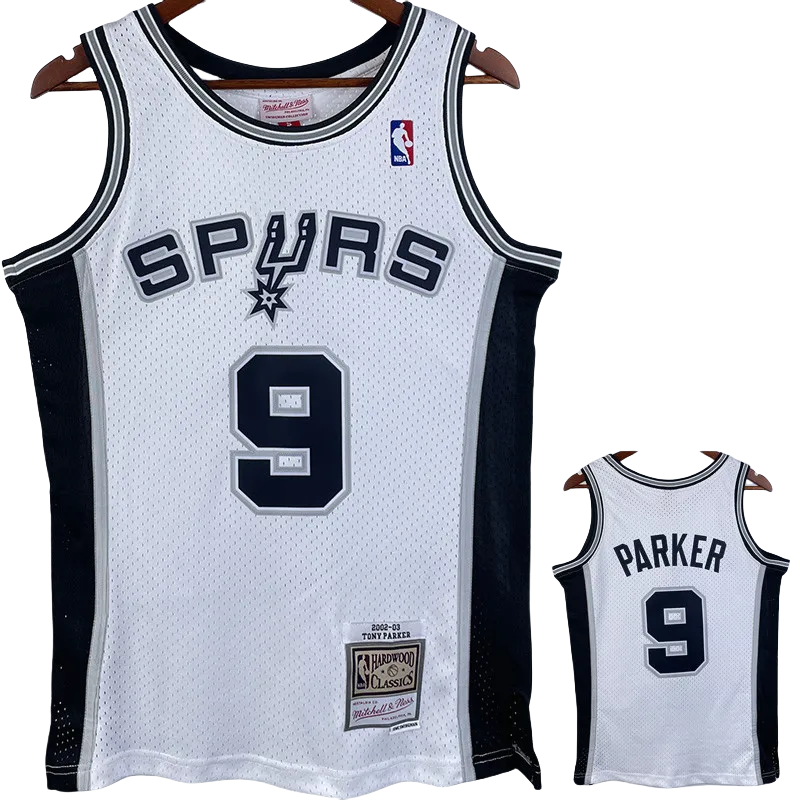 2002-03 SA Spurs PARKER #9 White Retro Top Quality Hot Pressing NBA Jersey