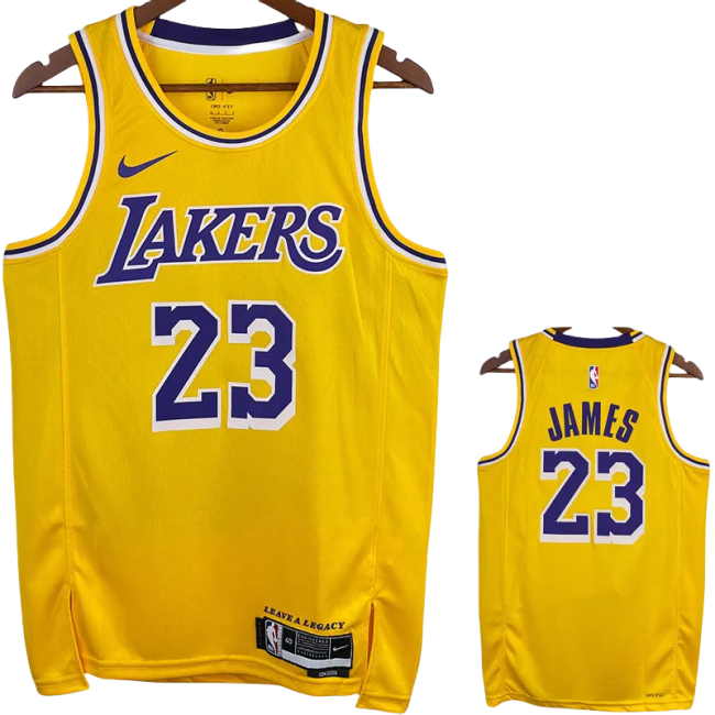 22-23 LAKERS JAMES #23 Yellow Top Quality Hot Pressing NBA Jersey