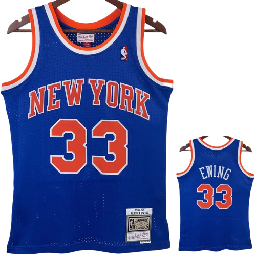1991-92 KNICKS EWING #33 Blue Retro Top Quality Hot Pressing NBA Jersey