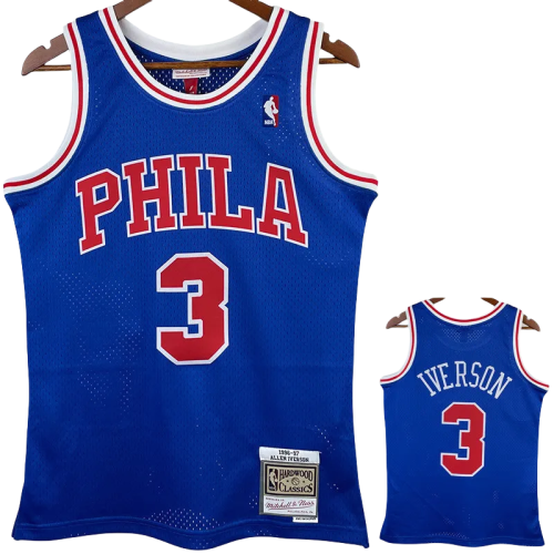 1996-97 76ERS IVERSON #3 Blue Retro Top Quality Hot Pressing NBA Jersey