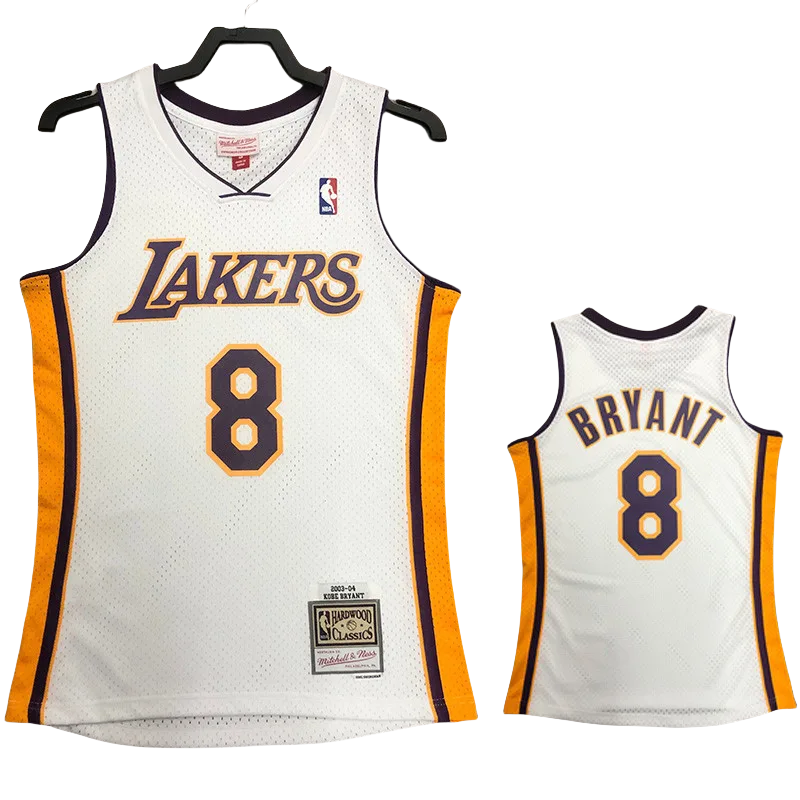 2003-04 LAKERS BRYANT #8 White Retro Top Quality Hot Pressing NBA Jersey(V领)