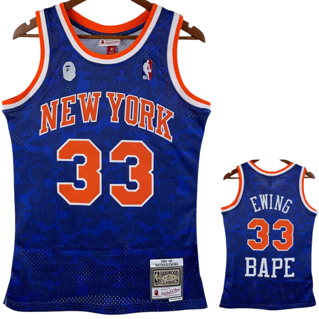 2023 Knicks & BAPE #33 Blue Top Quality Hot Pressing NBA Jersey