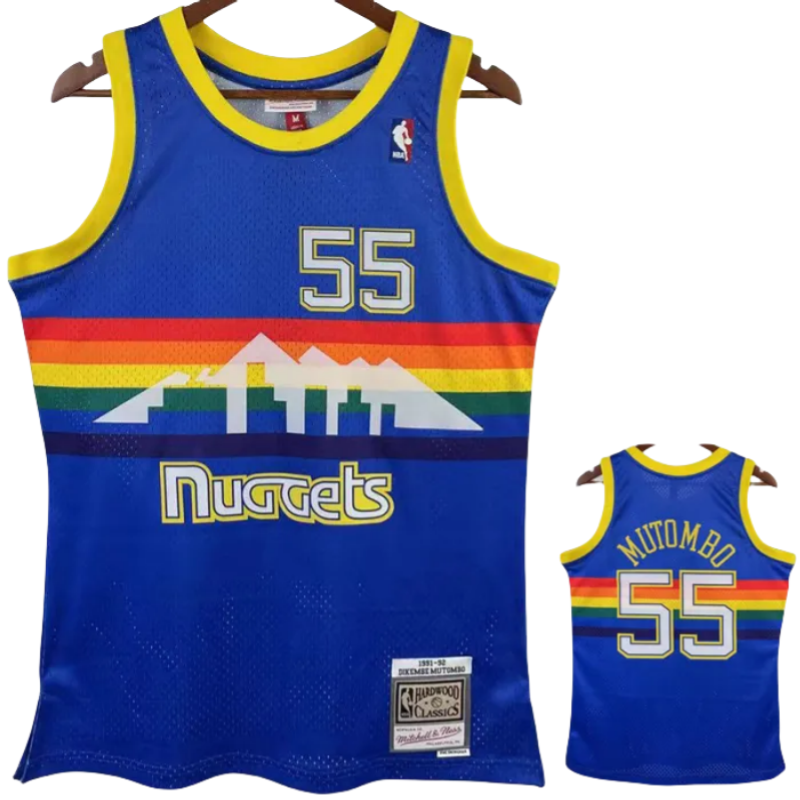 1991-92 Nuggets MUTOMBO #55 Blue Retro Top Quality Hot Pressing NBA Jersey