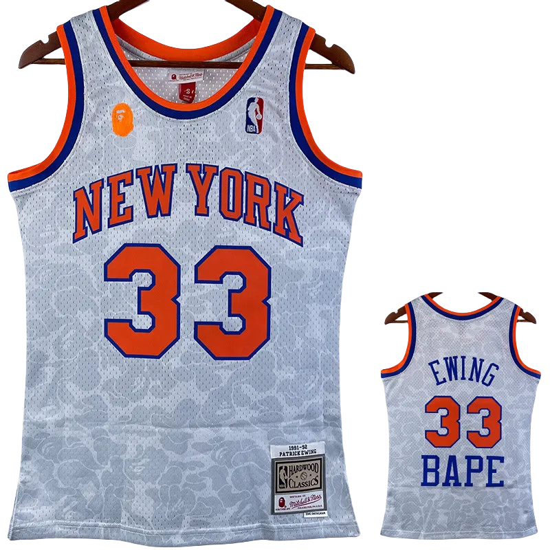 2023 Knicks & BAPE #33 White Top Quality Hot Pressing NBA Jersey