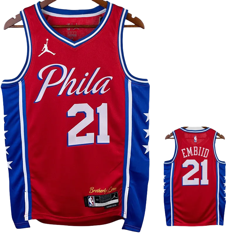 22-23 76ERS EMBIID #21 Red Top Quality Hot Pressing NBA Jersey (Trapeze Edition)