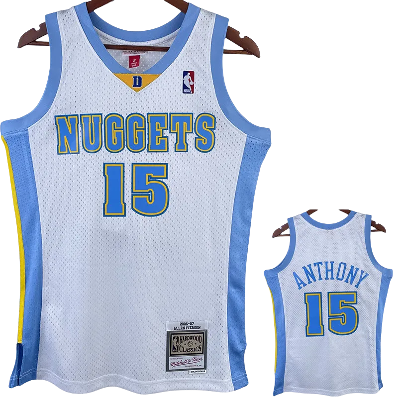 2003-04 Nuggets ANTHONY #15 White Retro Top Quality Hot Pressing NBA Jersey