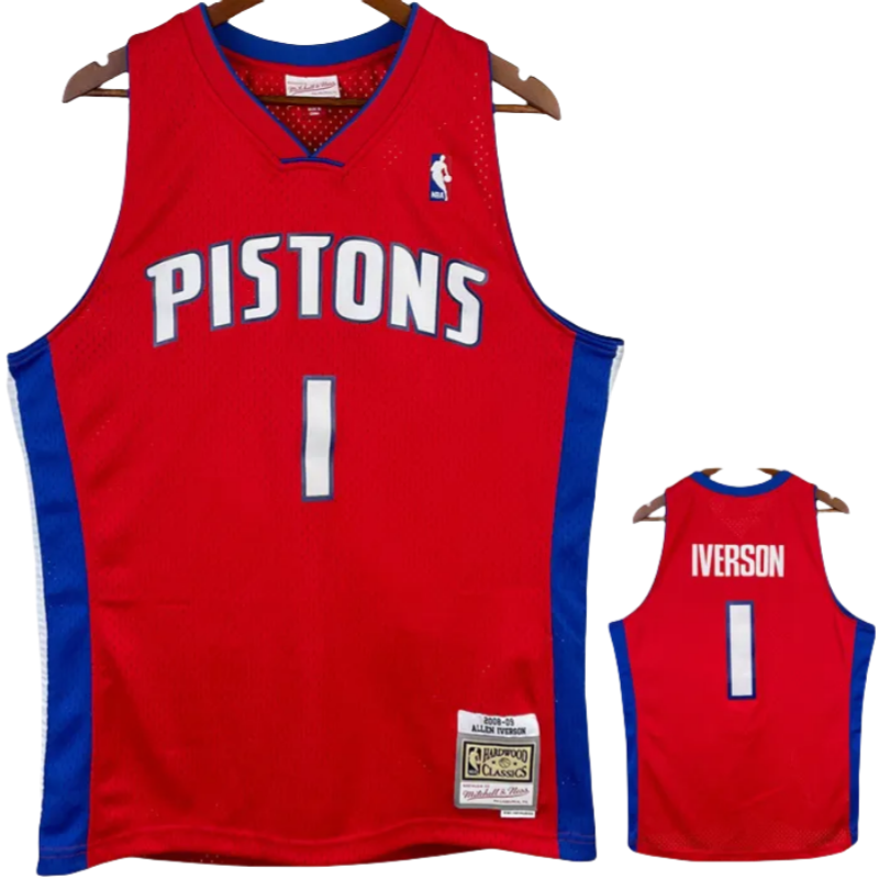 2008-09 Pistons IVERSON #1 Red Retro Top Quality Hot Pressing NBA Jersey